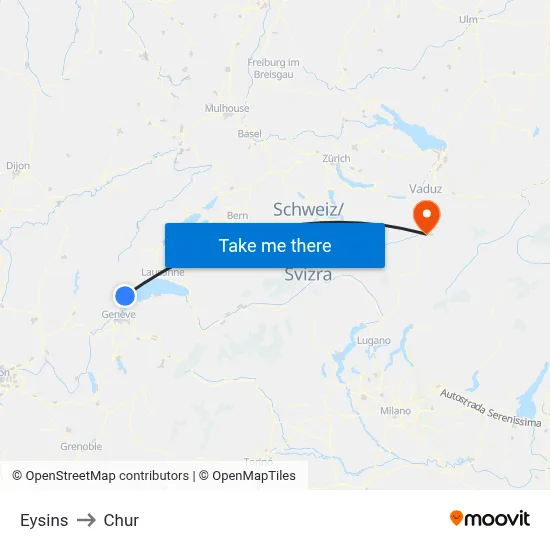 Eysins to Chur map