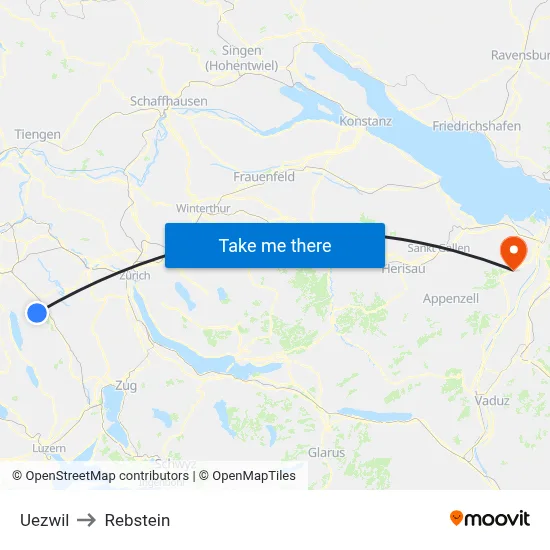 Uezwil to Rebstein map