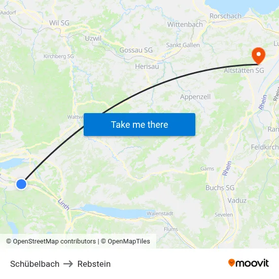Schübelbach to Rebstein map