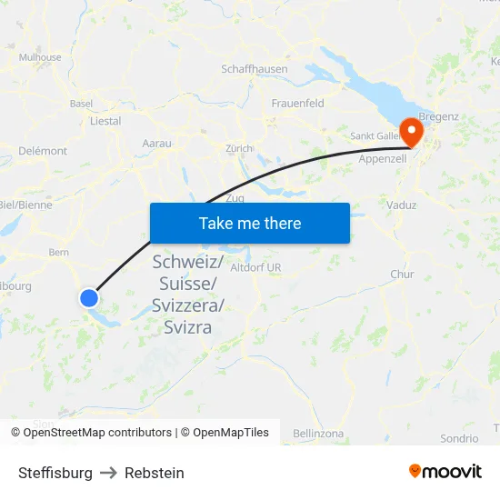 Steffisburg to Rebstein map