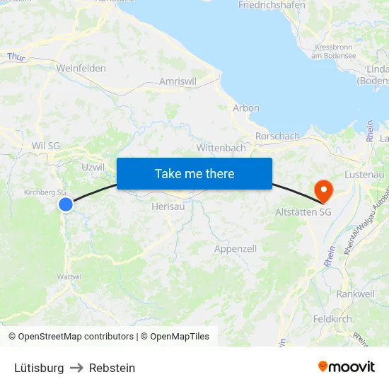 Lütisburg to Rebstein map