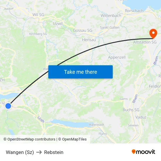 Wangen (Sz) to Rebstein map