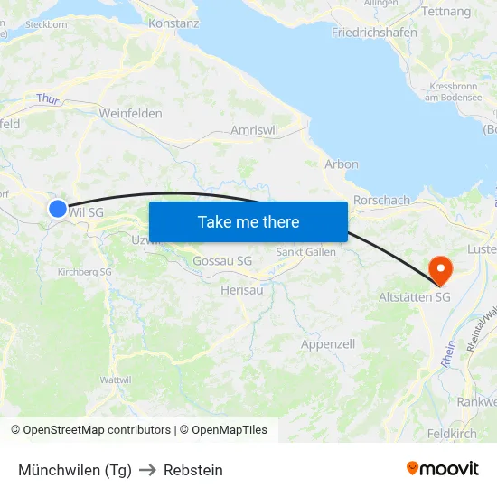 Münchwilen (Tg) to Rebstein map