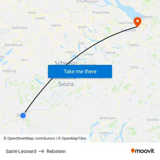 Saint-Léonard to Rebstein map
