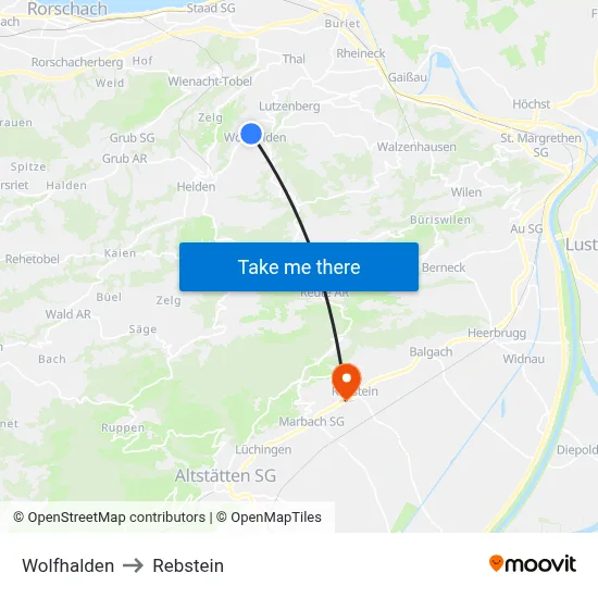 Wolfhalden to Rebstein map