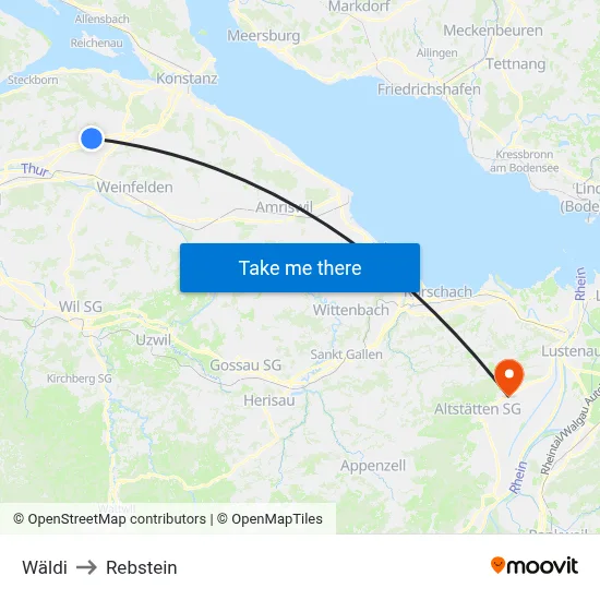 Wäldi to Rebstein map