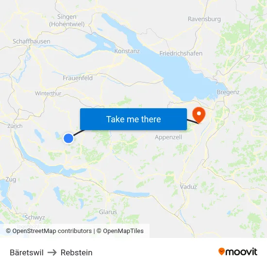 Bäretswil to Rebstein map