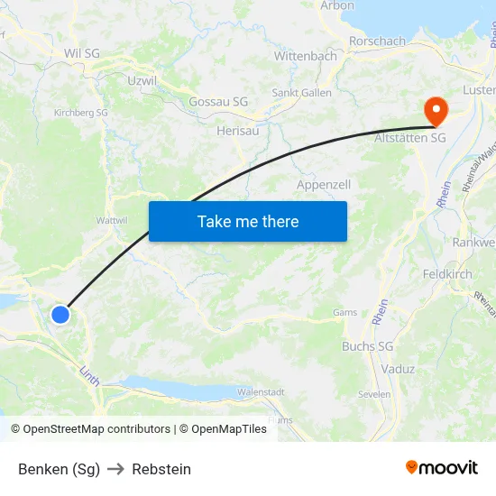 Benken (Sg) to Rebstein map