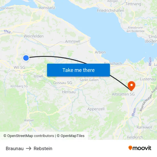 Braunau to Rebstein map