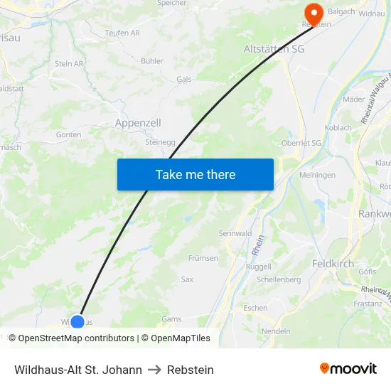 Wildhaus-Alt St. Johann to Rebstein map