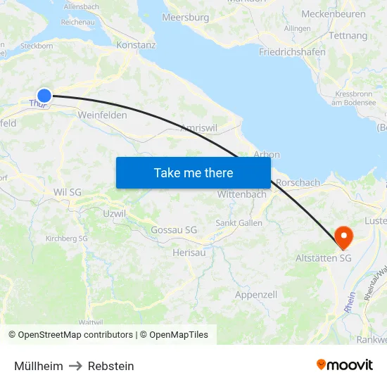 Müllheim to Rebstein map