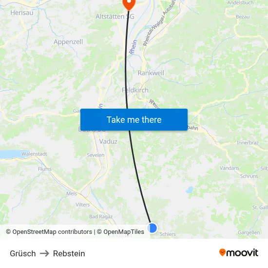 Grüsch to Rebstein map