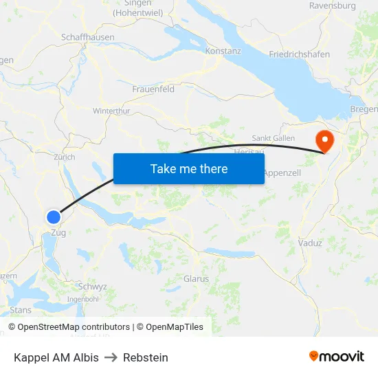 Kappel AM Albis to Rebstein map
