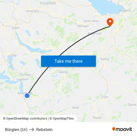 Bürglen (Ur) to Rebstein map