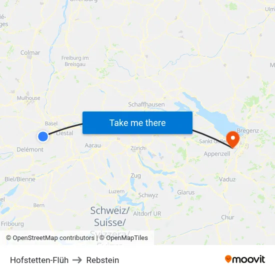 Hofstetten-Flüh to Rebstein map