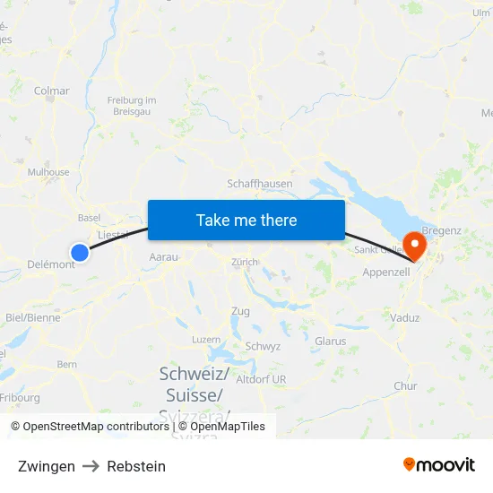 Zwingen to Rebstein map
