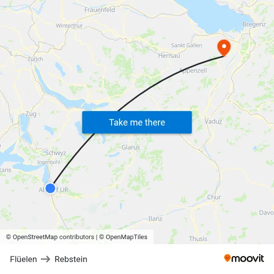 Flüelen to Rebstein map