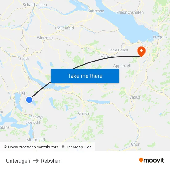 Unterägeri to Rebstein map