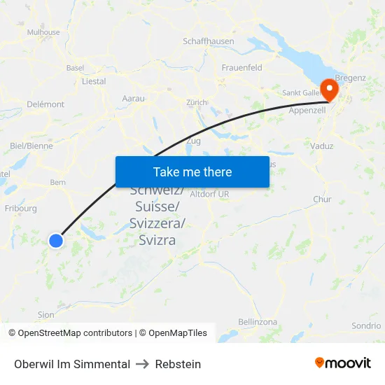 Oberwil Im Simmental to Rebstein map