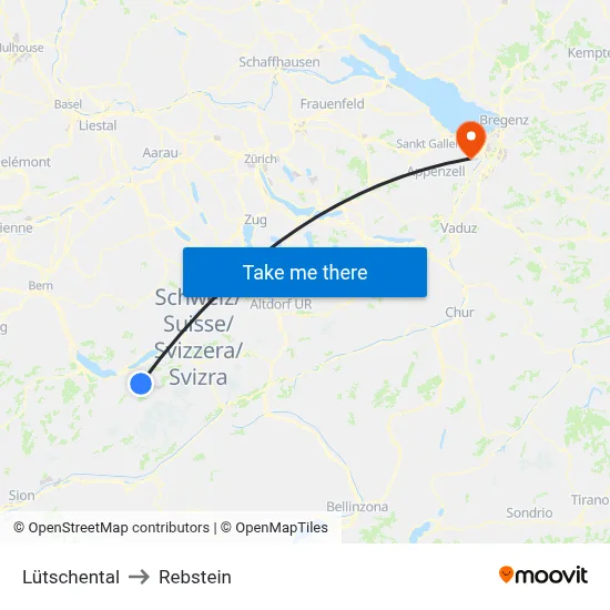 Lütschental to Rebstein map