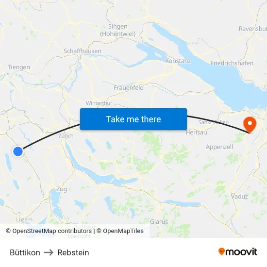 Büttikon to Rebstein map