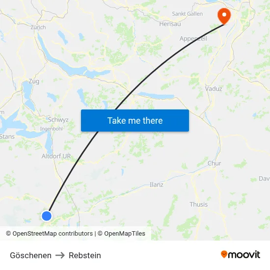 Göschenen to Rebstein map