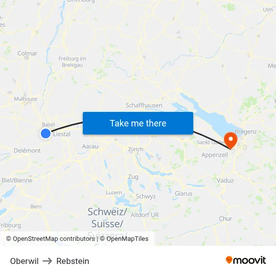 Oberwil to Rebstein map