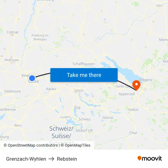 Grenzach-Wyhlen to Rebstein map