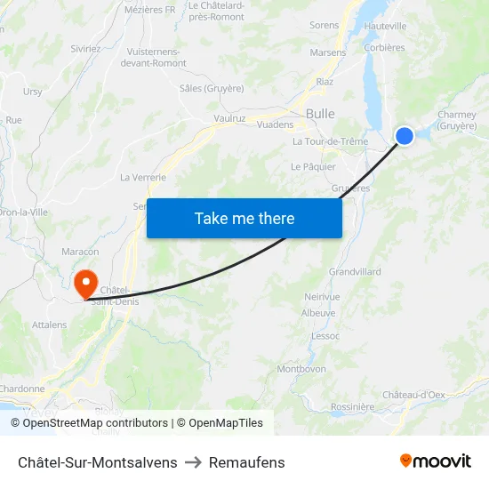 Châtel-Sur-Montsalvens to Remaufens map