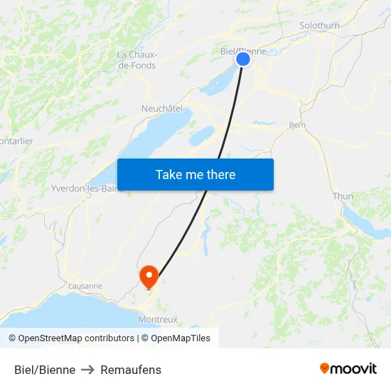 Biel/Bienne to Remaufens map