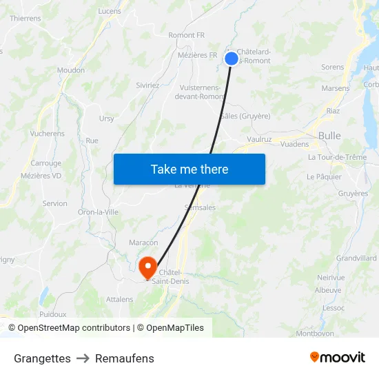 Grangettes to Remaufens map