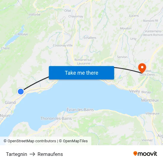 Tartegnin to Remaufens map