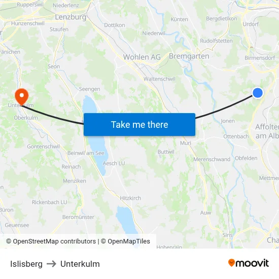 Islisberg to Unterkulm map