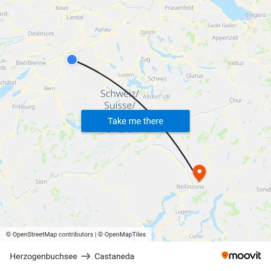 Herzogenbuchsee to Castaneda map