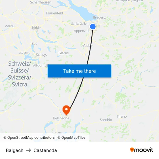 Balgach to Castaneda map