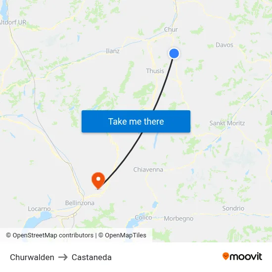 Churwalden to Castaneda map