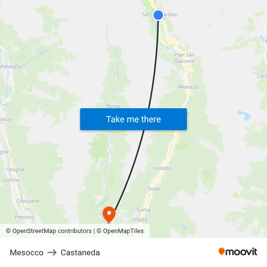 Mesocco to Castaneda map