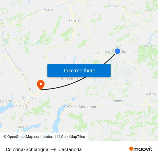 Celerina/Schlarigna to Castaneda map