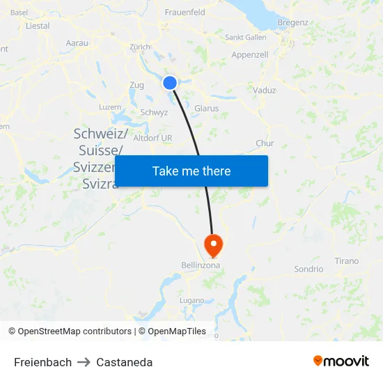 Freienbach to Castaneda map