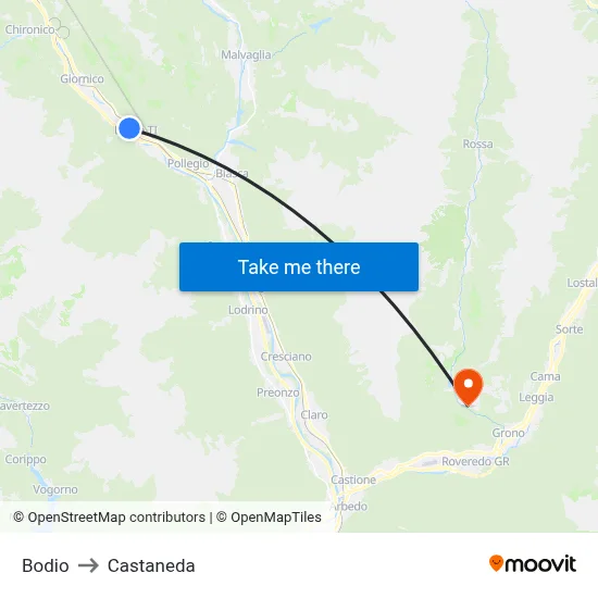 Bodio to Castaneda map