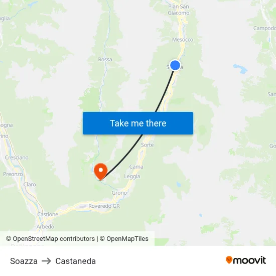 Soazza to Castaneda map