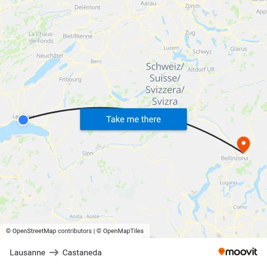 Lausanne to Castaneda map