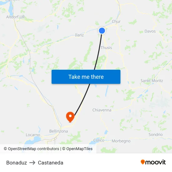 Bonaduz to Castaneda map