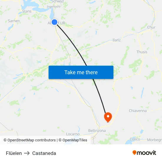 Flüelen to Castaneda map