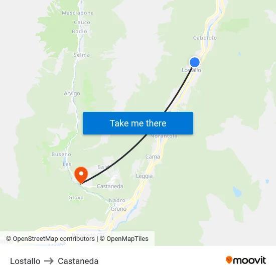 Lostallo to Castaneda map