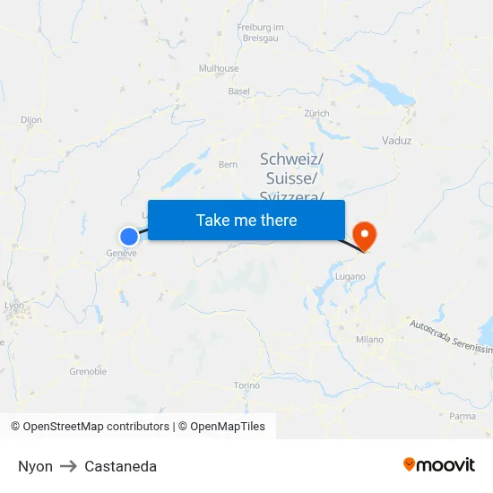 Nyon to Castaneda map