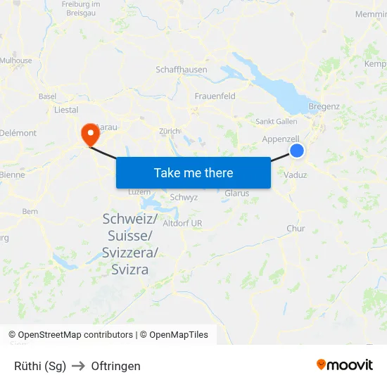 Rüthi (Sg) to Oftringen map