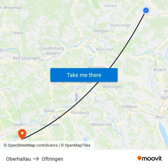 Oberhallau to Oftringen map