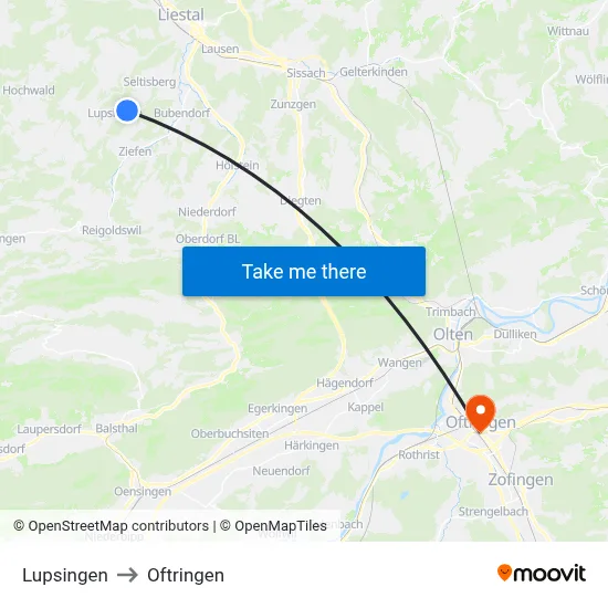 Lupsingen to Oftringen map