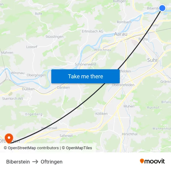 Biberstein to Oftringen map